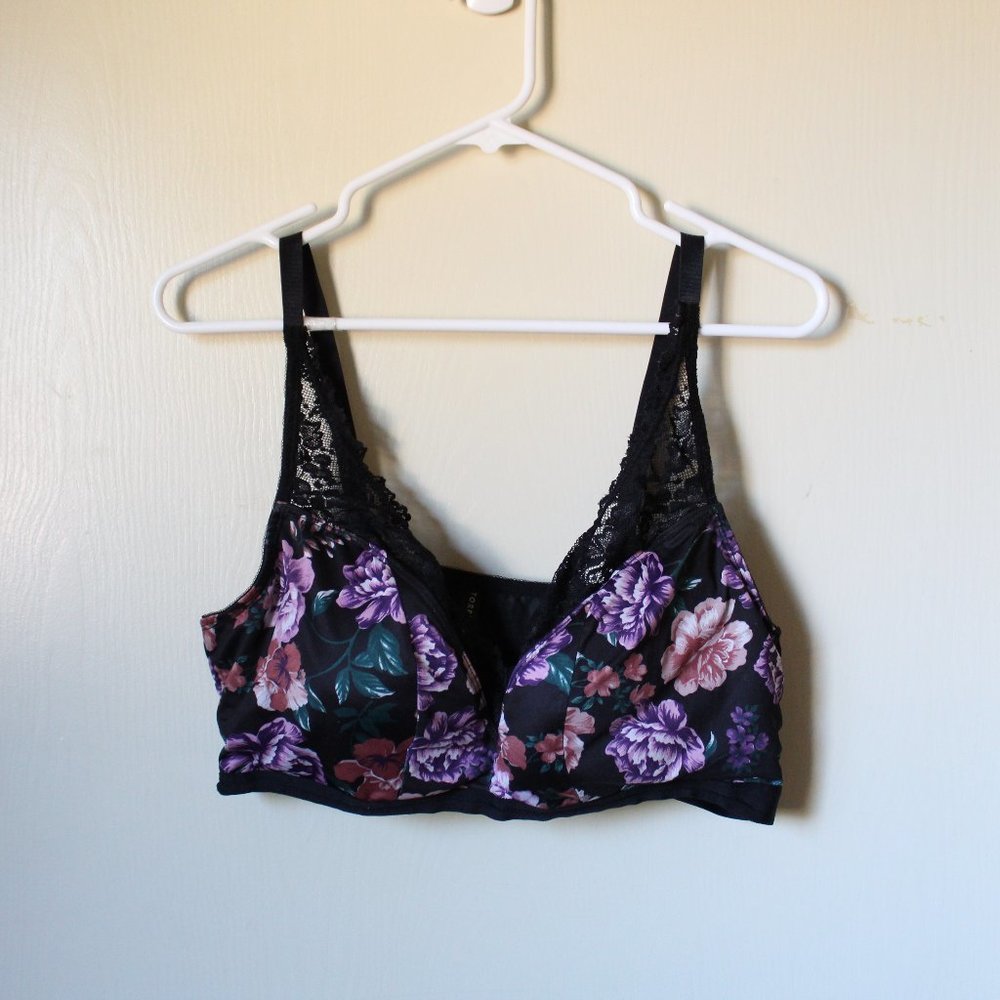 TORRID BLACK FLORAL LIGHTLY LINED MICROFIBER PLUNGE BRALETTE - Picture 3 of 6